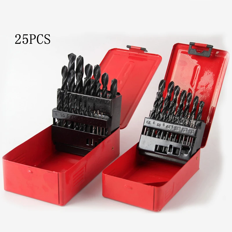 25 Pcs/set 1 13mm Black Twist Drill Set High Quality Spiral Drill Hand Tools High Speed Steel