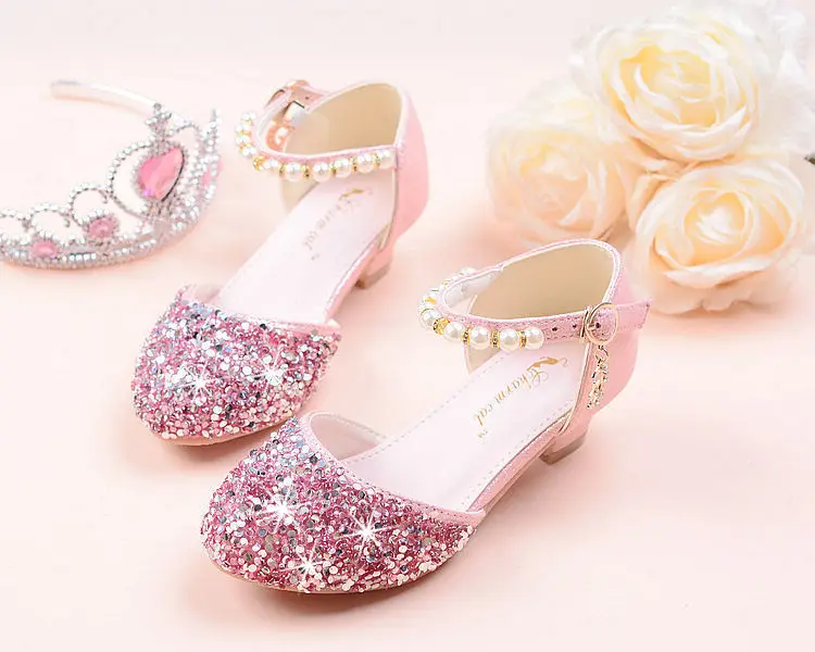 Contas de Cristal Sapatos de Dança de Salto Crianças Menina Sapatos Meninas Alto Festa Princesa Tamanho 26-38 Tira Rosa Gzx03 15 Cheap Sapatos de couro