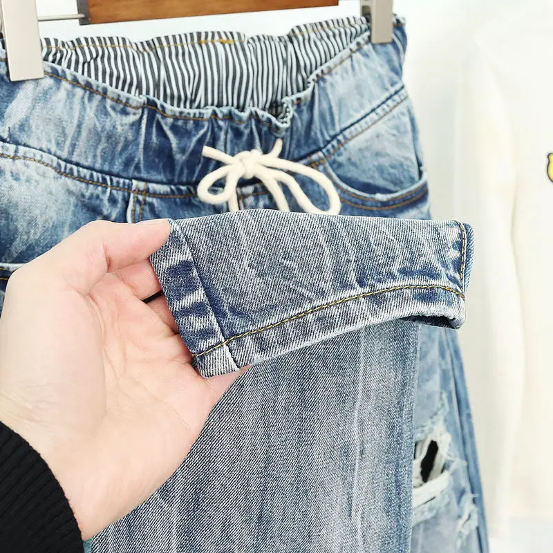 Ripped Boyfriend Jeans For Women Loose Vintage High Waist Jeans Femme Harem Pants Casual Streetwear Plus Size Mom Jeans 5XL Q58