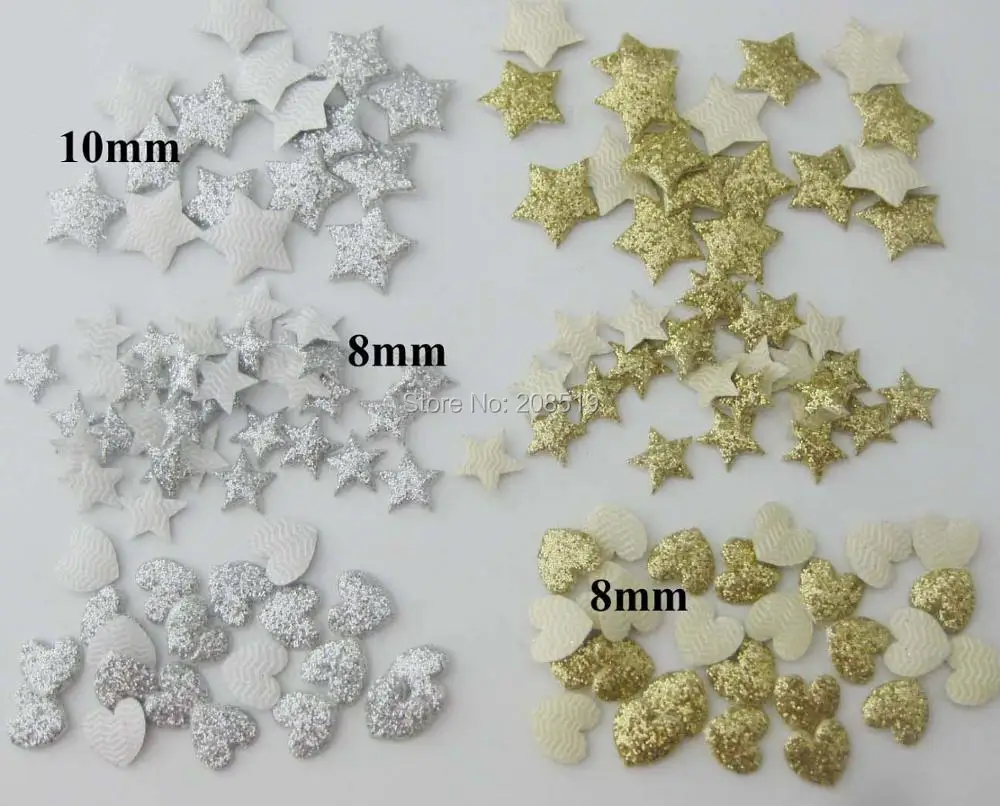 

PANVWS Glitter Gold/Silver patches padded 100pcs 8MM/10MM Mini Star/Heart shape DIY Craft scrapbooking small accessories