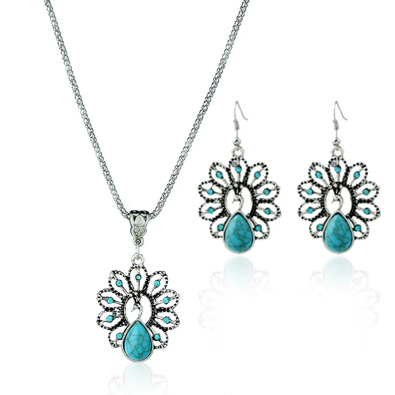 Gioielli Antichi Folk Hollow Pavone Set Di Gioielli Ciondolo Collana Maglione Catena Ornamenti Retrò Accessorio Vendita All'Ingrosso Della Fabbrica