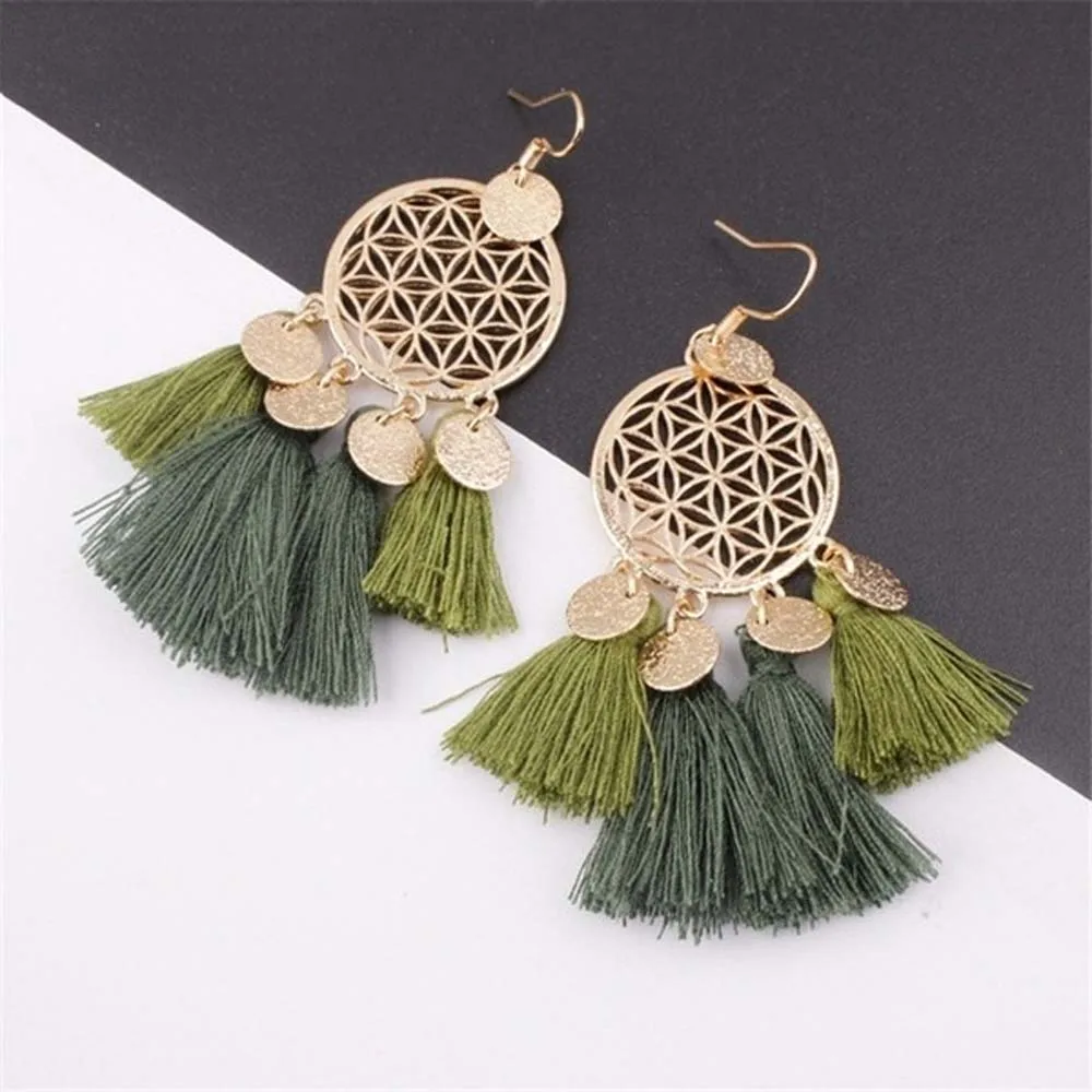 

Bohemia Ethnic Women Drop Earrings Round Sequin Tassel Dangle Earring for Women Fashion Jewelry Pendientes oorbellen