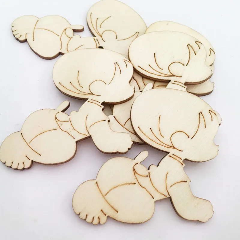 10pcs Wooden Shapes Embellishments Baby Kids Room Decoration Wedding Crafts Mini Laser Cut Blanks Slices