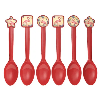 Детский набор для украшения дня рождения с изображением фламинго для вечеринки в честь Дня Рождения, принадлежности для вечеринки в честь Дня Рождения, Детские вечерние украшения - Цвет: Spoon 6pcs