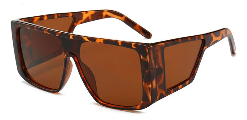 SHAUNA, квадратные солнцезащитные очки в стиле панк, мужские, двойные линзы, ветрозащитные, цельные линзы, очки для женщин, плоский верх, крутые ретро очки, солнцезащитные очки для мужчин - Цвет линз: Leopard Tea