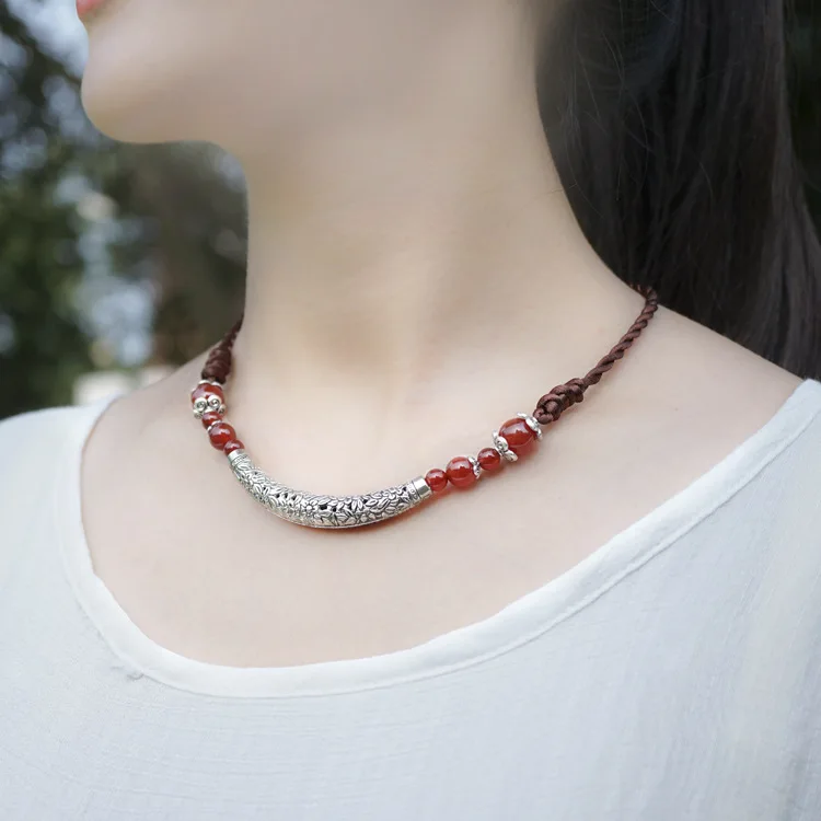 

Pure Handmade Exotic Jewelry Tibetan silver and stone choker necklace ,New Ethnic Chinese wind big star necklace black
