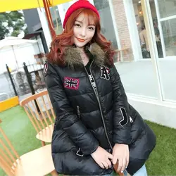 2015 корейский новый зимнее пальто Для женщин куртка длинные Парка на пуху Верхняя одежда Пальто с меховой воротник бесплатная доставка