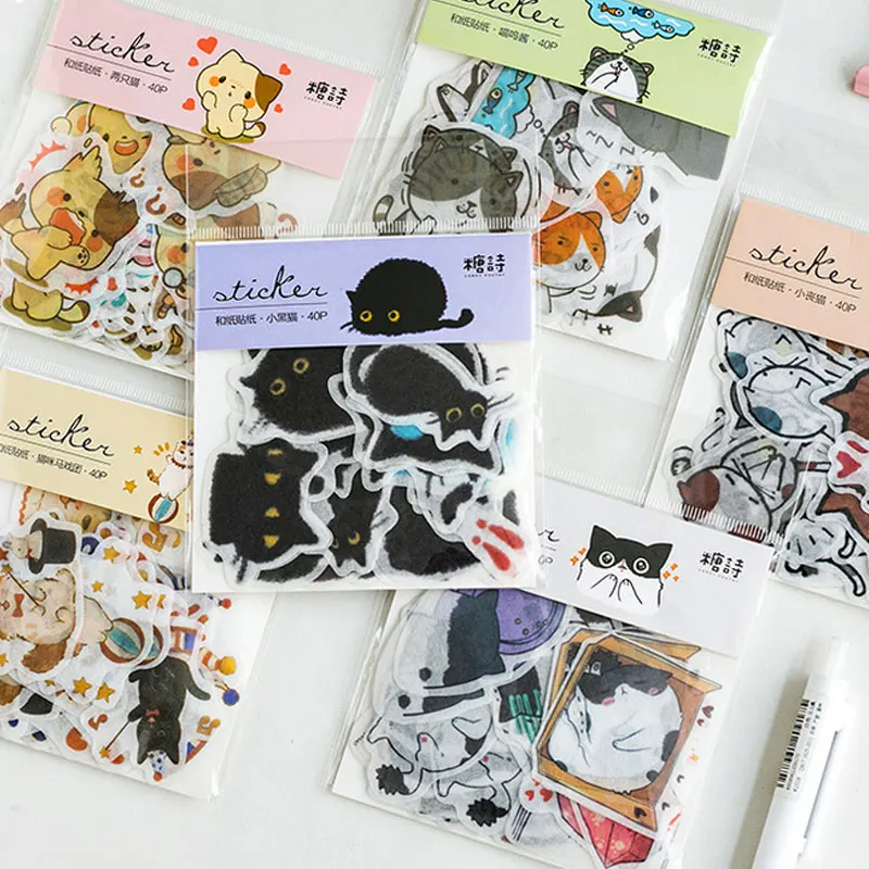 

40pcs Cute cat series photo album washi paper sticker Scrapbook diary decoration stickers DIY Handmade Gift Scrapbooking sticker