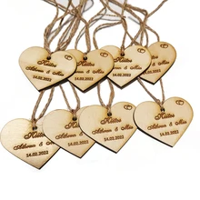 Пользовательские сохранить дату деревянные бирки, персонализированные свадебные сувениры бирки, деревенский свадебный душ ярлыки деревянная сердце Свадебные бирки