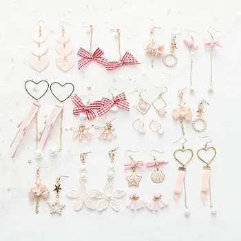 

Fashion Pink Flowers Stud Earrings For Women Cute Korean Heart Shape Bowknot Tassel Earring Jewelry Valentine's Day Gift