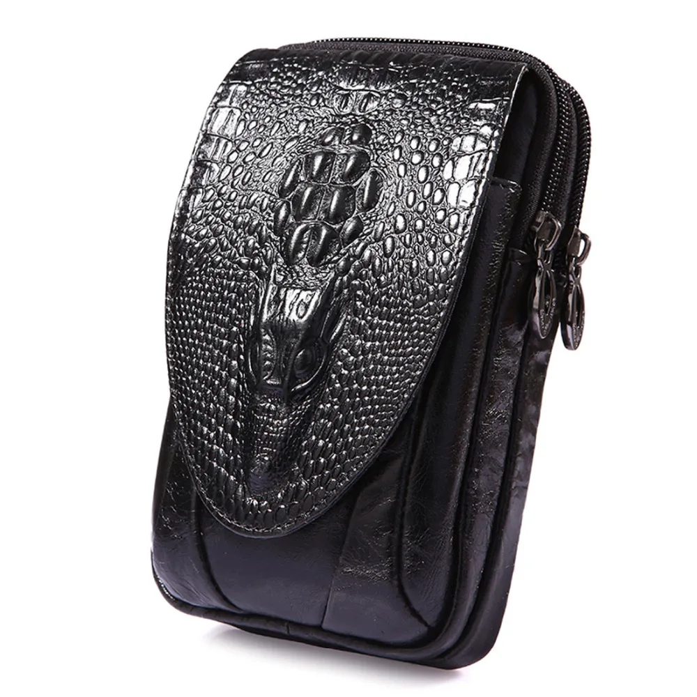 para Homens Jovens de Couro Capa do Telefone Bolsa da Cintura Genuíno Real Crocodilo Grão Celular – Case Móvel Bolso Hip Cinto Bum Fanny Pacote Pai Presente