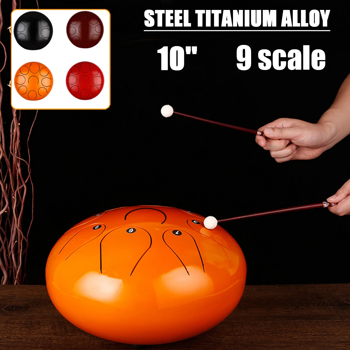 

10" 9 Scale Steel Hand Pan Drums Handpan Drum Percussion Tongue Drum + Mallets with Free Bag for Children Music Instrument Set