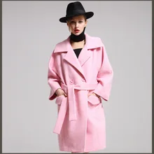 European New Fashion 2016 Pink Female Overcoat Long Sleeve Slim Cocoon Shaped Coat Women’s Woolen Outwear Plus Size Winter Coat