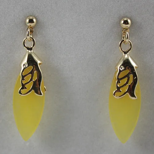 

Shipping ER00005 18kgp Elegant Yellow Jade Drop Earring -Top quality free shipping