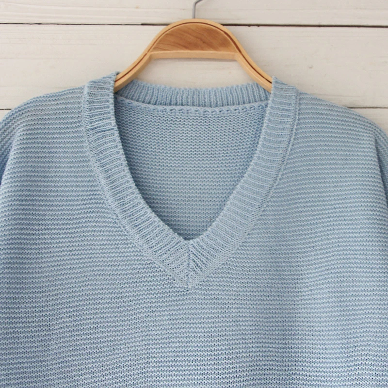 Women Long Sleeve Knitted Sweater Lady V Neck Casual Blouse Tops Pullover Jumper
