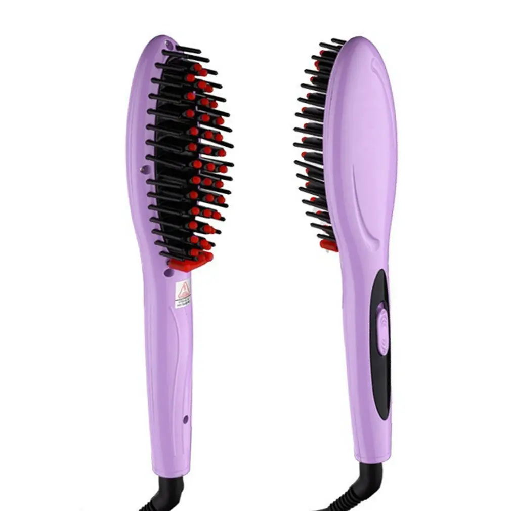 Керамическая электрическая щетка для выпрямления волос, выпрямитель для волос, расческа для девушек, девушек, влажных и сухих волос, инструмент для укладки, EU/US/UK/AU Plug - Цвет: purple