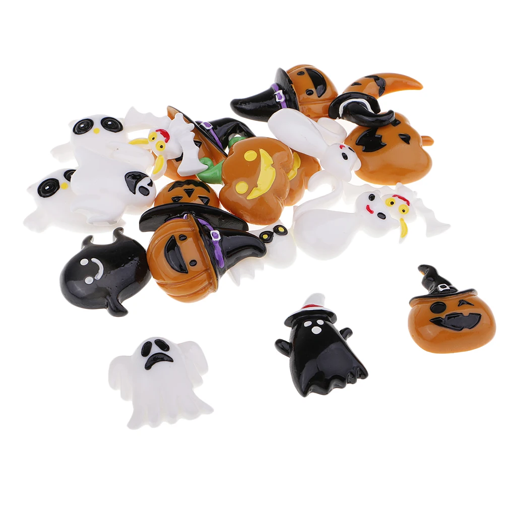 20pcs Flat Back Resin Cabochon Halloween Themes DIY Flatback Embellishment Scrapbooking Crafts Phone Case Decorations