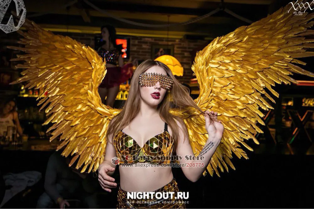 

NEW!Costumed beautiful Gold angel feather wings for wedding Photography Display Party wedding decorations EMS Free shipping