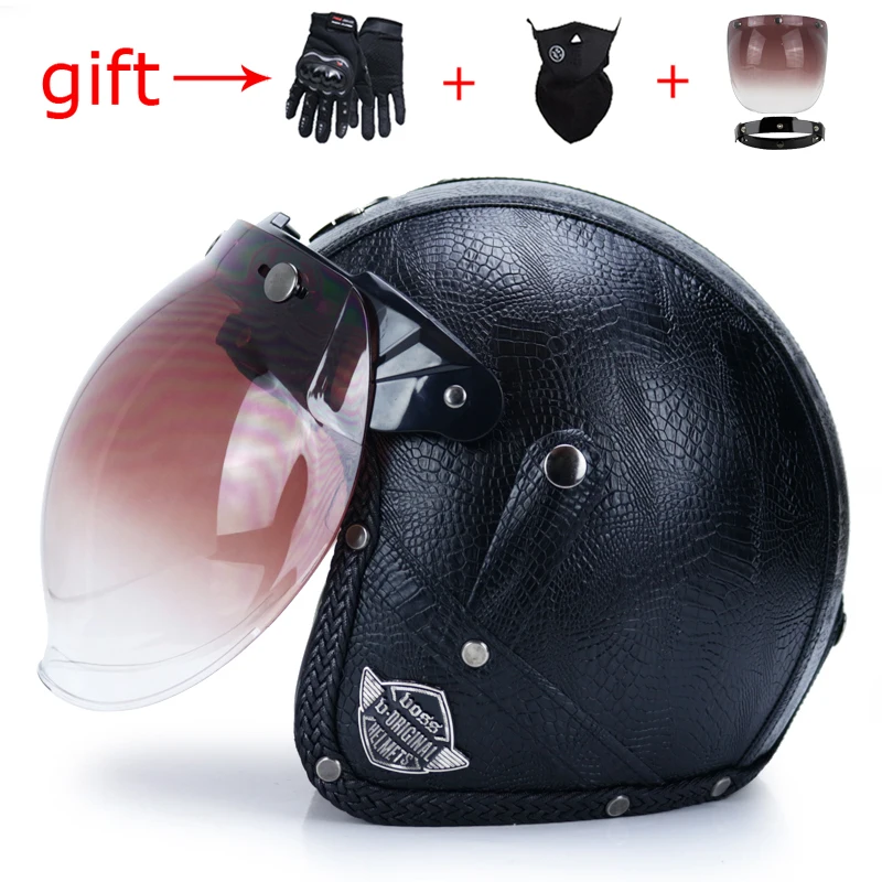 VOSS последний Ретро мотоциклетный шлем из искусственной кожи с открытым лицом 3/4 велосипед-чоппер шлем емкость с очками маска точка одобрено - Цвет: 2b