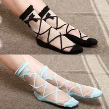 Для женщин Модный из хрустального стекла Носки с рисунком «бантики», Стекло ультра-тонкие прозрачные летние повседневные освежающий носки