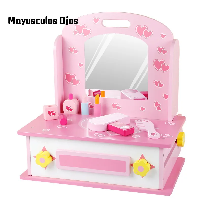 

Children's Simulation Play House Portable Dressing Table Two In One Wooden Toy Princess Girl Dressing Table Makeup Set