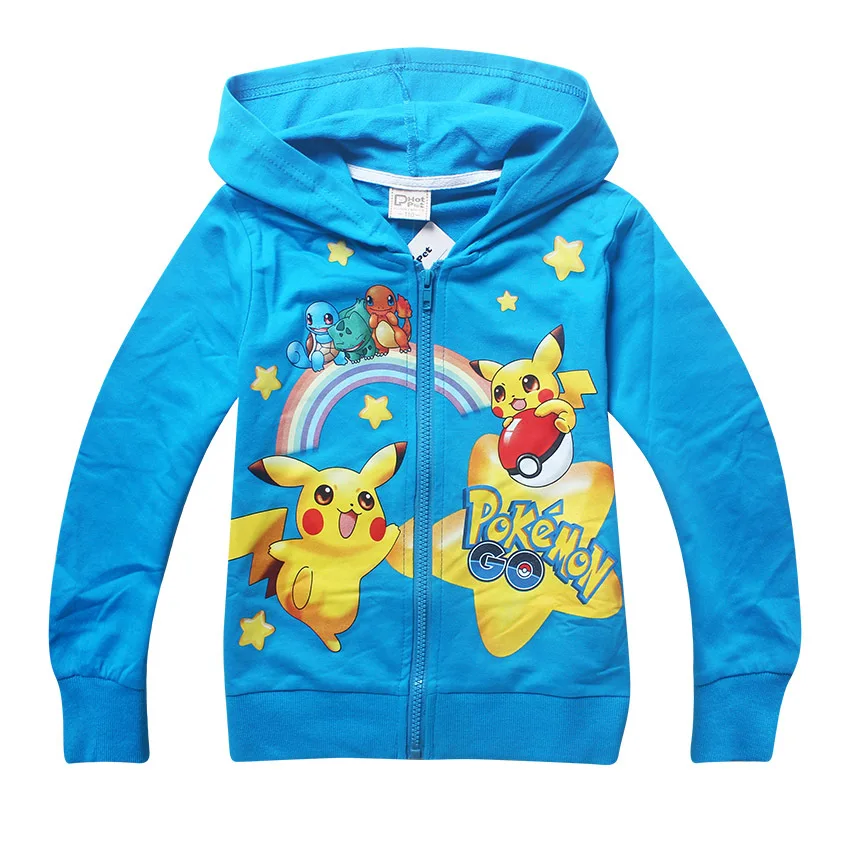 Новинка года, футболка «Pokemon Go» пальто для мальчиков хлопковые толстовки с героями мультфильмов, футболка для мальчиков, одежда для детей возрастом от 3 до 10 лет, детские куртки - Цвет: 3879blue