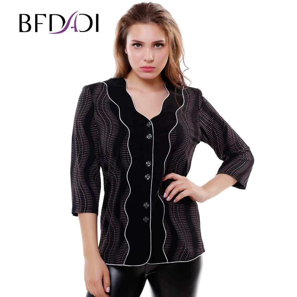 

BFDADI 2016 New Women's plus size Dots printing Autumn Cardigans T-shirt mother tee tops clothing shirts for women 0851