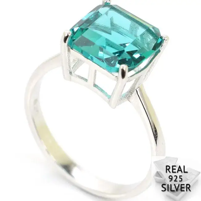 

9.25# 2.7g Guarantee Real 925 Solid Sterling Silver Rich Blue Aquamarine Ladies Gift Squre Rings 20x10mm