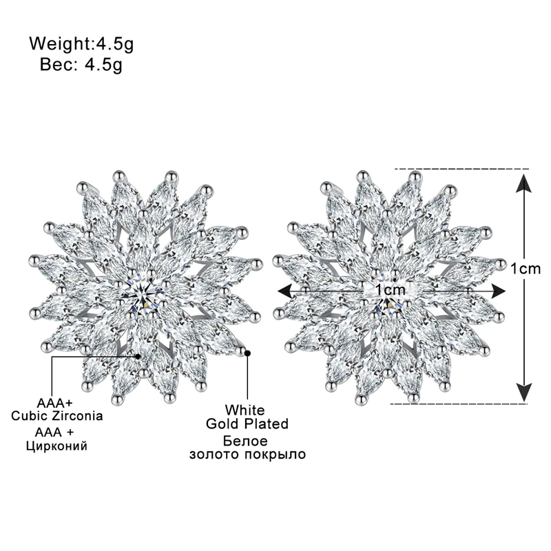 Mecresh сверкающий цветок CZ серьги стержня для Для женщин свадебные Обручение невесты серьги Модные украшения EH1071