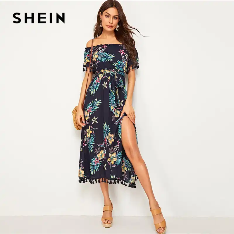 tropic bardot midi dress