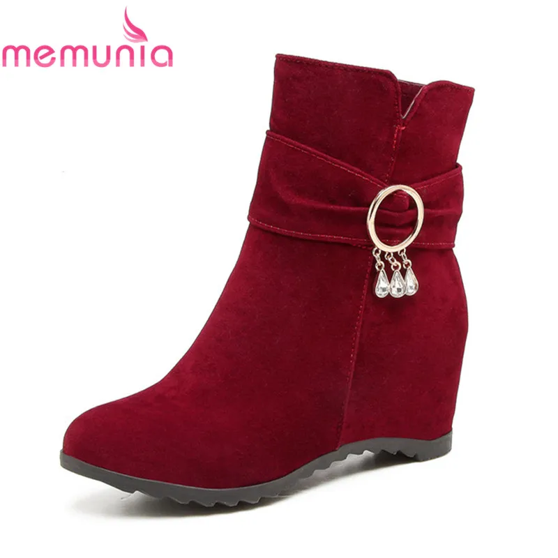 

MEMUNIA 2018 new arrival fashion boots hot sale height increasing heels boots round toe flock winter ankle boots womens