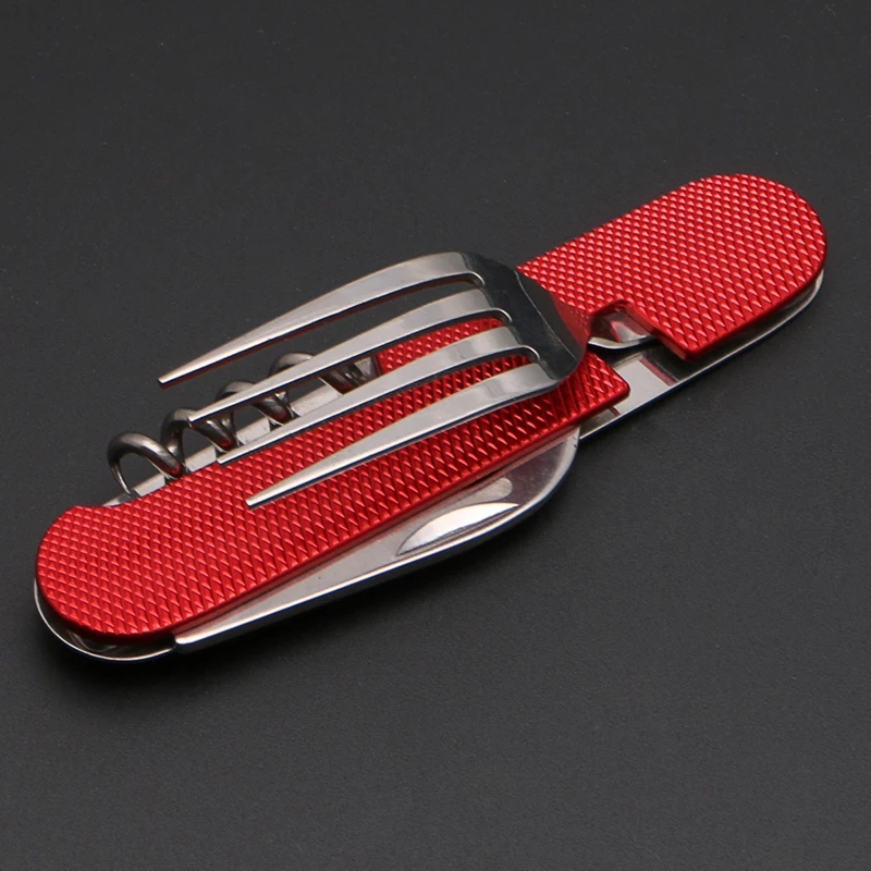 Cubiertos plegables de acero inoxidable caza supervivencia multiherramienta Camping de bolsillo
