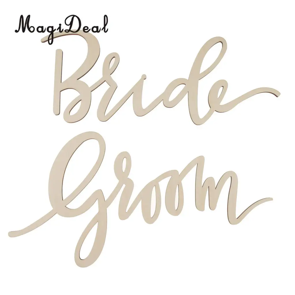 2pcs Unfinished Bride and Groom Wedding Wooden Chair Banner Sign Decorations Home Party Ornament Photo Booth Prop