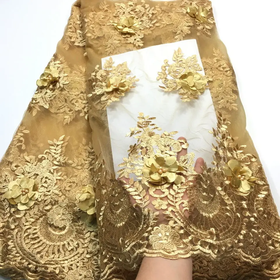 

African Lace Fabric 2019 Embroidered Nigerian Laces Fabric Bridal High Quality French Tulle 3d Lace Fabric for Women dress M2846