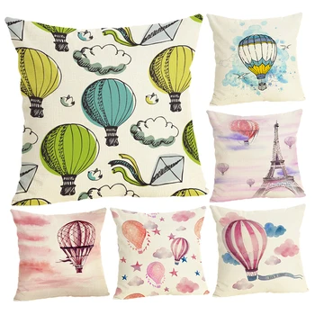 

5x45 Hot Air Balloon Home Decoration Chair Cushion Cover Soft Pillow Case Cojines Almofadas Cotton Linen Square