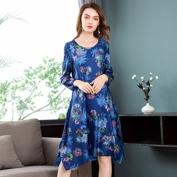 

Spring Autumn Women Crinkled Digital Print High End Fashion New Loose Big Size Dress