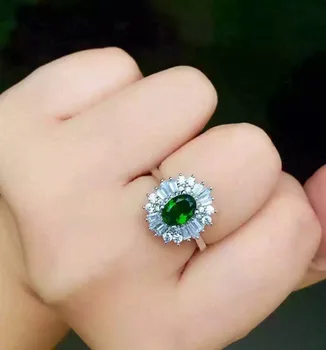 

Natural green diopside gem Ring Natural gemstone ring 925 sterling silver trendy Elegant flower sunflower women party Jewelry