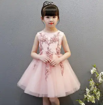 

Fashion brand Handmade first communion dresses for girls Vestido Daminha Casamento sleeveless Pink Flower Ball Gown Girls dress