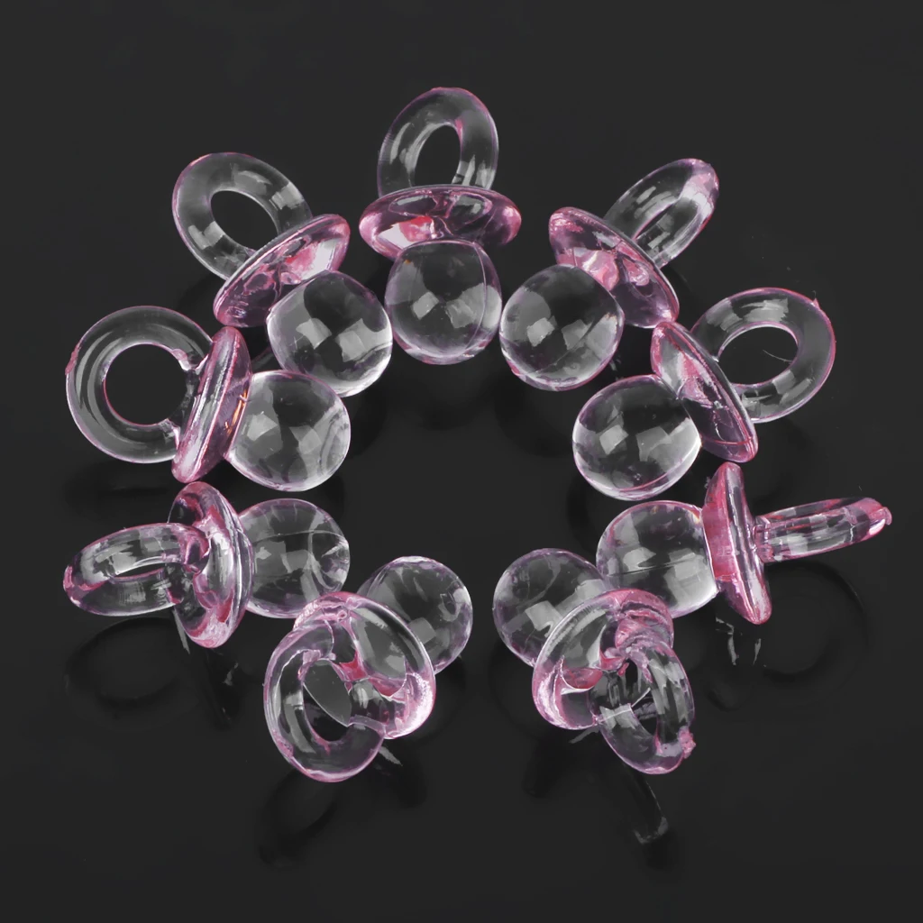 50pcs Pink Acrylic  Mini Dummy Pacifier For Girl Baby Shower Party Favor Cake Decoration