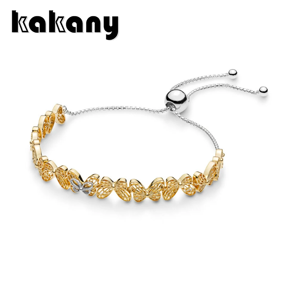 

KAKANY Spring New SHINE OPENWORK BUTTERFLIES SLIDING BRACELET Original 1:1 High Quality 925 Sterling Silver Fashion Jewelry DIY
