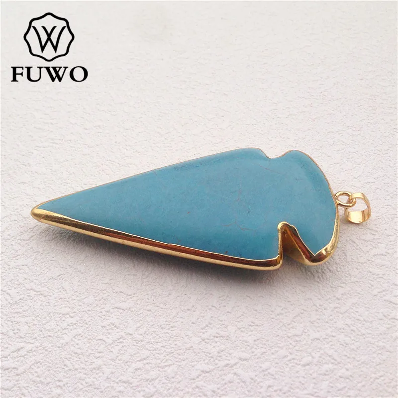 FUWO Wholesasle 5Pc Turquoises Arrowhead Pendant,Golden Plated Bohemia Jewelry Accessories For Necklace Making PD017 2