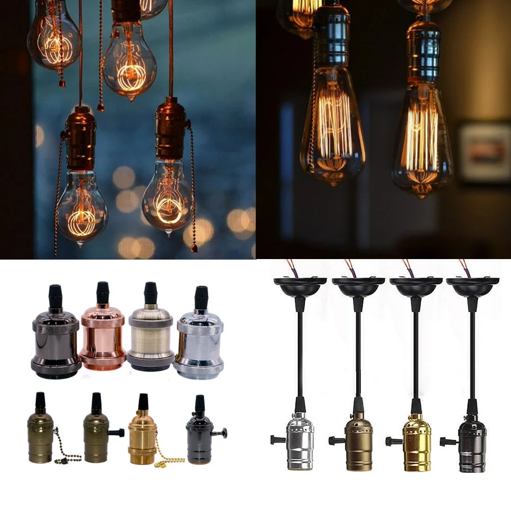 E27 ретро антикварная лампа Эдисона база 4 цвета боковой переключатель/боковой поворотный переключатель старинный держатель лампы алюминиевый/латунный держатель