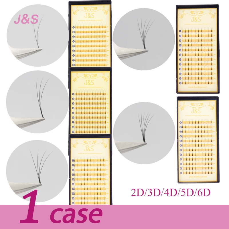 

J&S false eyelashes extension 1 tray premade fans natural soft mink volume professional lashes individual eyelash