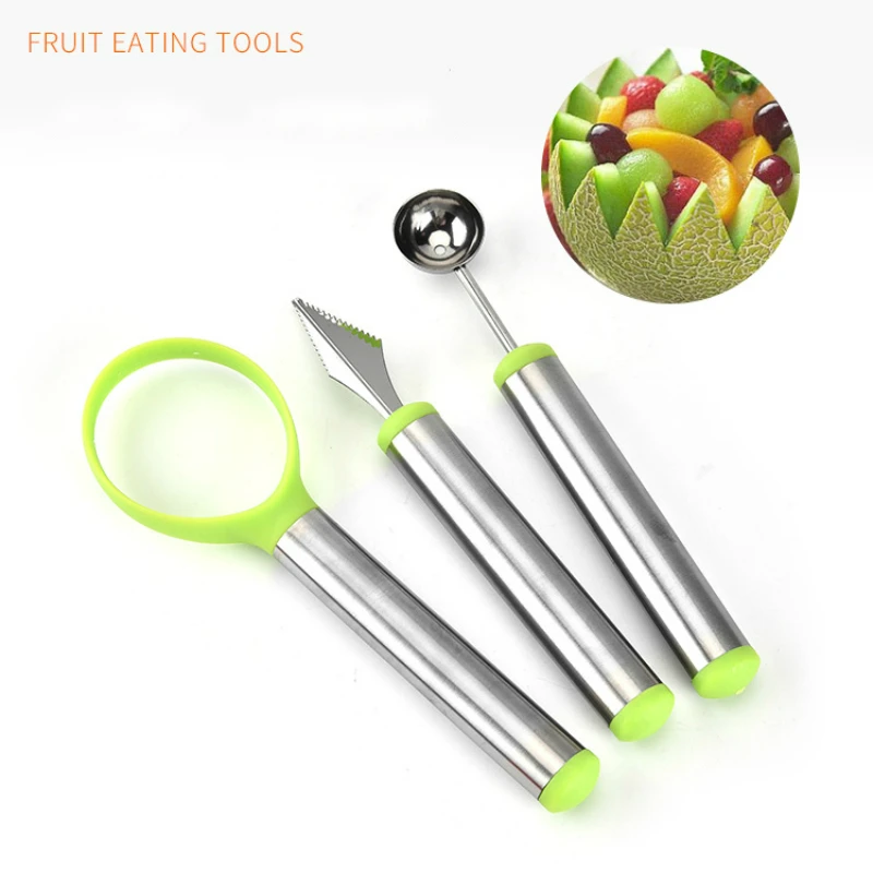 

Fruits Melon Scoops Ballers 3pcs/Sets Watermelon Graver Dig Ball Carving Knife Assorted Ice Cream Salad Tools Cozinha Cutter SGS