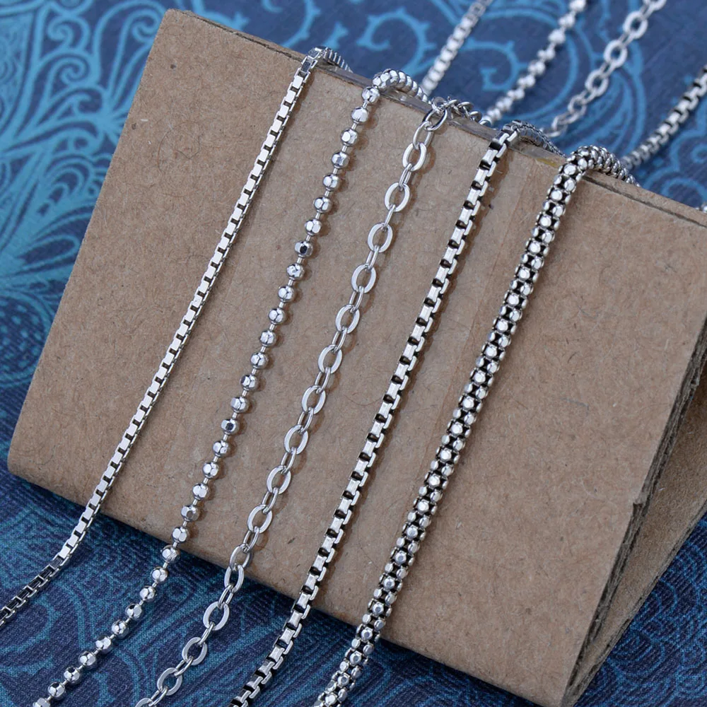 Basic Chain Only 100% 925 Sterling Silver Lobster Clasp Necklace Chain 40cm 50cm Link Ball Box Popcorn Chain Fine Jewelry
