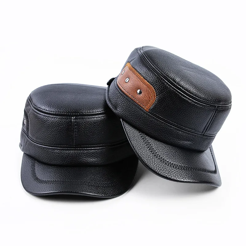 

2019 Fashion Leather Baseball Cap Men Thicken Fall Winter Hats with Ears Keep Warm Leather Cap Male Hats Bone casquette