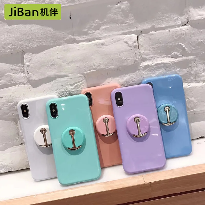 JiBan Simple Glitter Candy Color Mobile Phone Case For iPhone 6 6S Plus 7 8 X Cases Stand with TPU Cover | Мобильные телефоны и