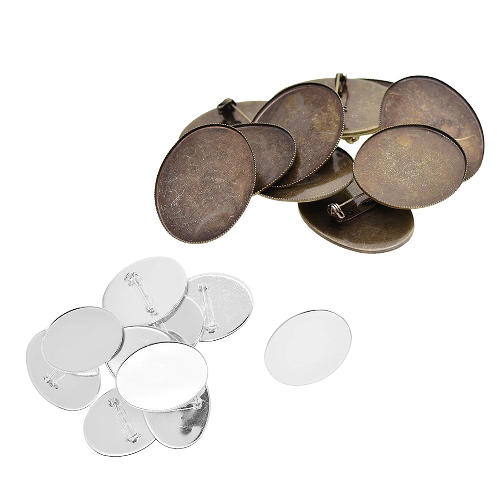 20 Pieces 4x3cm Blank Brooch Base Pin-Back Settings Blank Lapel Pin Tray For Cameo Glass Cabochon ,Crystal Beads ,Resin Crafts