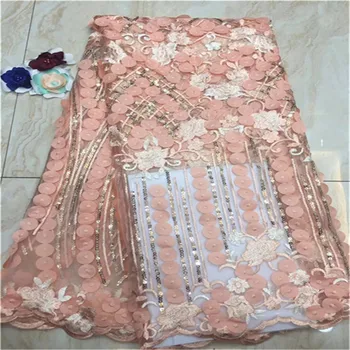 

3d African Lace Fabric 2019 High Quality African Tulle Lace Fabric With Big Sequin 3D French Net Lace For Women Dress (5-19