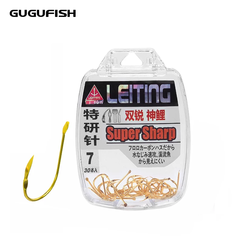 

GUGUFISH 30Pcs/lot Size #5-#8 High Carbon Steel Crank Hooks Fishing Hooks Freshwater Fishhook hole Soft Bait with Storage Box